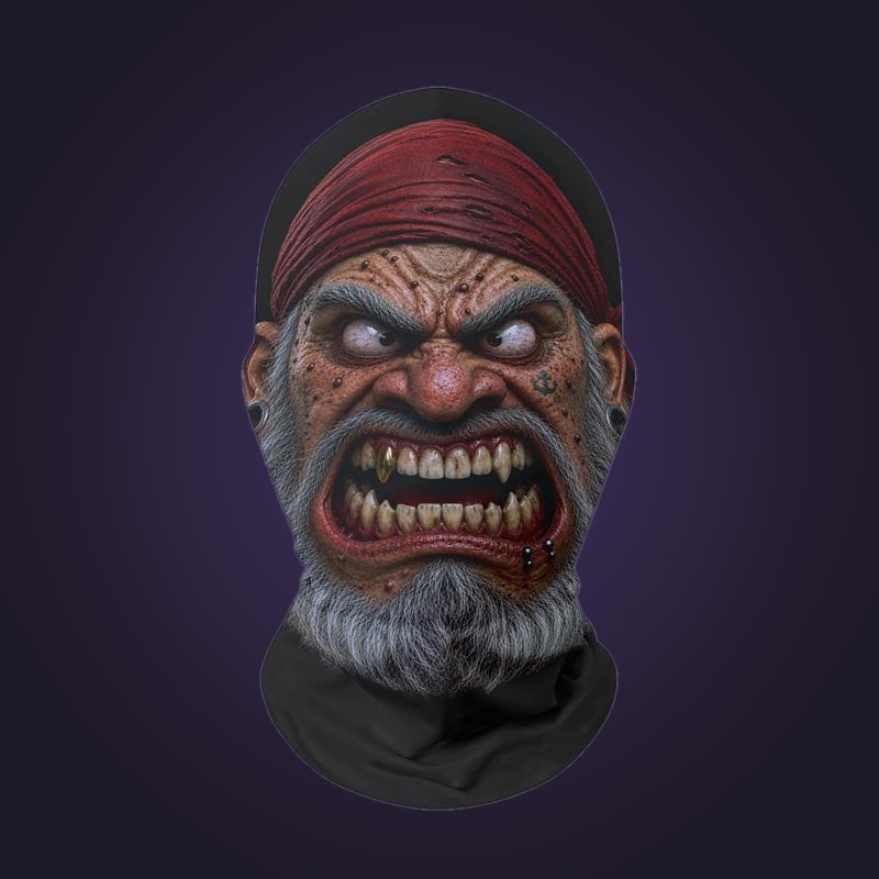 Full-head mesh mask printed with a ghoul face wearing a pirate bandana