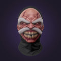 Full-head mesh mask printed with a red ogre face and mustache