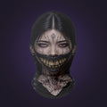 Full-head mesh mask printed with a tattooed witch face with stitches