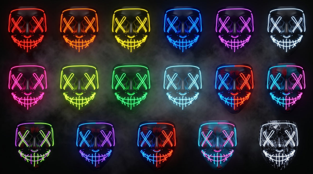 All 17 light colors of the X-eye LED mask side by side