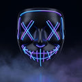 X-eye LED mask glowing blue and purple