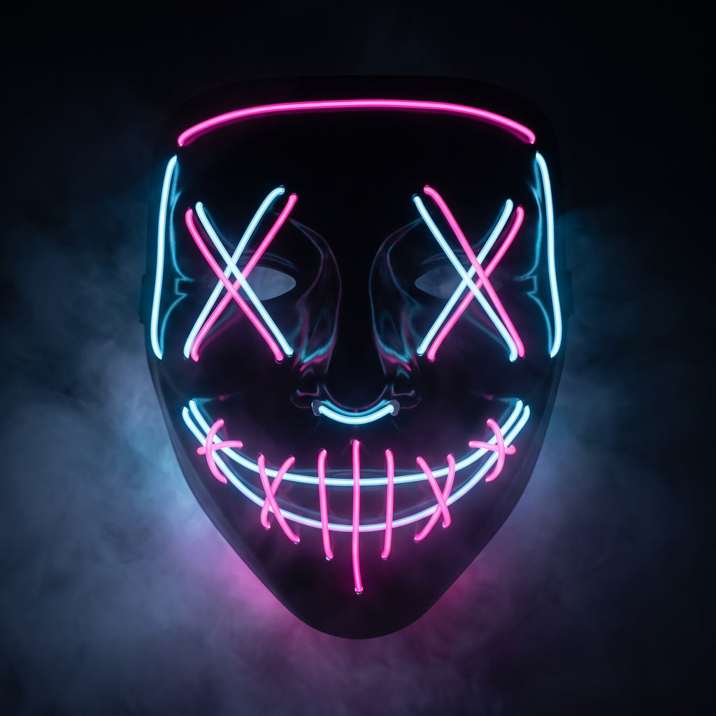 X-eye LED mask with mixed ice blue and pink lines
