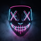 X-eye LED mask with mixed ice blue and pink lines