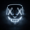 X-eye LED mask glowing white in smoke